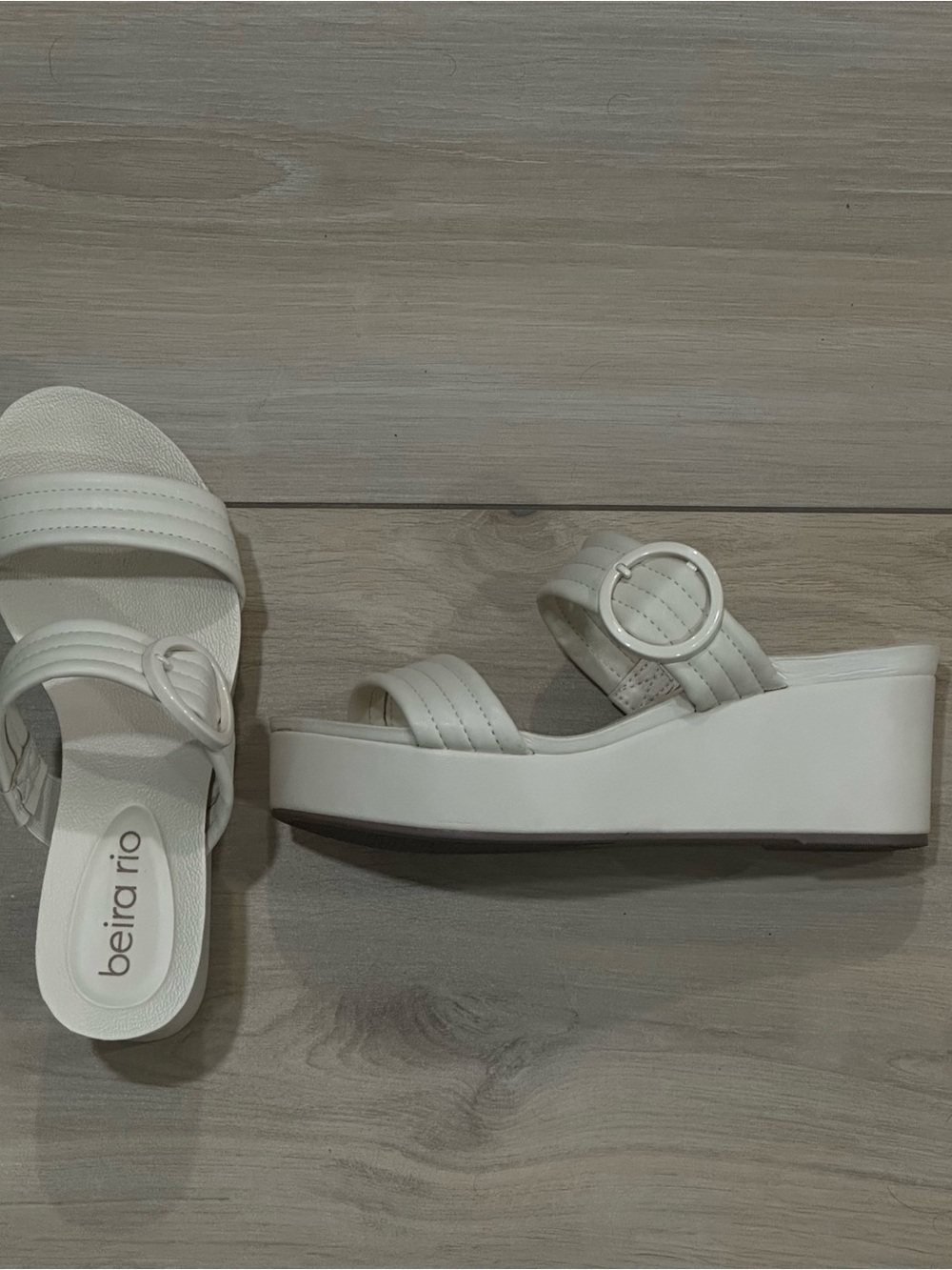 White Wedge Sandals with Buckle Strap